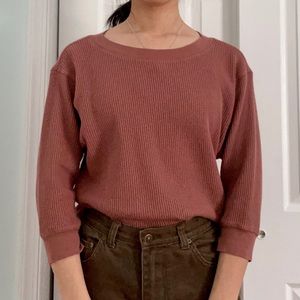 uniqlo 3/4 sleeve sweatshirt waffle knit top